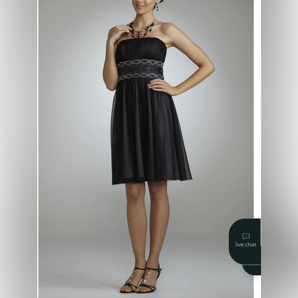 David's Bridal Strapless Cocktail Dress with Heavily Beaded Waist